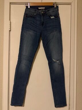 KanCan Dark Blue Skinny Jeans with Distressed Knee